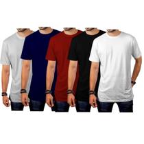 Kit Com 5 Camisetas Cores Algodão Masculina Gola Careca