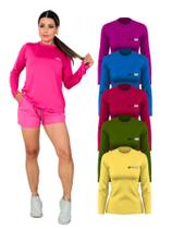 Kit Com 5 Camisetas Lisa Manga Longa Proteção UV Feminina
