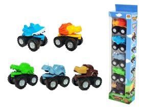 Kit com 5 Carrinhos Animais Ferozes e Divertidos com Roda Livre - Aperte para Abrir a Boca