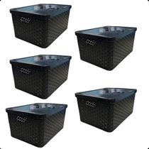 Kit Com 5 - Cesto Caixa Organizadora Rattan - 4 Litros Kit Com 5 - Cesto Caixa Organizadora Rattan - 4 Litros