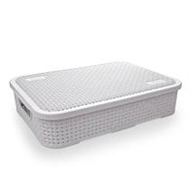 Kit com 5 cestos rattan com tampa baixo grande 7 litros