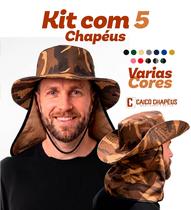 Kit Com 5 Chapéus Australiano Pescador Aba Larga e Proteção Uv Na Nuca _ Caicó Chapéus