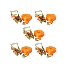 Kit com 5 Cinto de Amarração Laranja 9 mts com Catraca e Gancho J - 10 Toneladas Kit com 5 Cinto de Amarração Laranja 9 mts com Catraca e Gancho J - 10 Toneladas