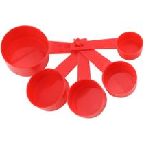 Kit Com 5 Colheres de Medida Plástico Vermelho Cozinha