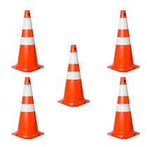 Kit com 5 Cones de Sinalização Trânsito em PVC 75 cm Laranja e Branco