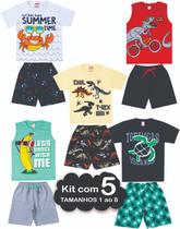 kit com 5 conjunto infantil menino verão 1 ao 8 roupa de calor