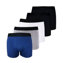 Kit com 5 Cuecas Boxer Box Try Basics Algodão Cotton Lisa Básica Casual Moda Masculina