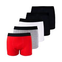 Kit com 5 Cuecas Boxer Box Try Basics Algodão Cotton Lisa Básica Casual Moda Masculina