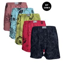 Kit Com 5 Cuecas Samba Canção Short de Ficar em Casa Pijama de Dormir Masculino Algodão Estampado