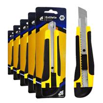 Kit Com 5 Estiletes Largo Profissional Com Cabo emborrachado E Trava Automática Lamina De 18mm