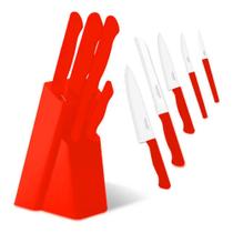 Kit Com 5 Facas Para Cozinha e Churrasco Martinox Vermelho