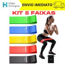 Kit com 5 Faixas Elásticas de Resistência Ideal para Yoga, Pilates e Treinos na Academia