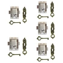 Kit Com 5 fechadura Chave Antiga Puxador Embutir Armário Guarda Roupa Kit Com 5 fechadura Chave Antiga Puxador Embutir Armário Guarda Roupa