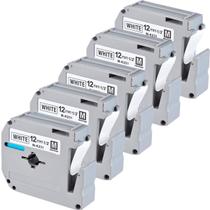 Kit com 5 Fita Rotuladora Ribbon Preto Compatível com MK231 12mm Branco PT45 PT55 PT65 PT70 PT80 PT85 PT90 PTM95 PT100