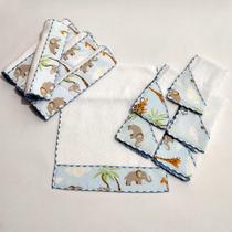 Kit com 5 Fraldinha de Boca Dupla Camada + 5 Toalhinha de Ombro Bebê 100% Algodão - Mãe e Filho Enxovais