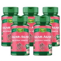 Kit com 5 Gelatina Vegetal Agar-agar 600mg 60 Capsulas Unilife