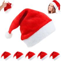 Kit com 5 Gorros de Papai Noel de Veludo Vermelho e Branco - 40cm