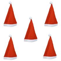 Kit com 5 Gorros Natalinos de Feltro Vermelho Tradicional