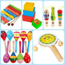 Kit Com 5 Instrumentos e Brinquedos Pedagógicos De Madeira - BRINQUE E LEIA