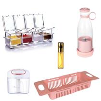 Kit Com 5 Itens De Cozinha Mini Processador Liquidificador Portátil e Mais