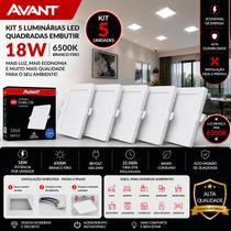 kit com 5 Luminaria Led Quadrada Embutir 18W/6500K avant