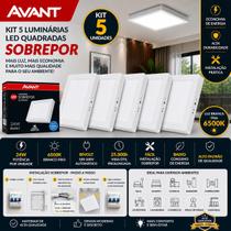 kit com 5 Luminária LED Quadrada Sobrepor 24W 6500K Luz Branca Fria Bivolt Avant kit com 5 Luminária LED Quadrada Sobrepor 24W 6500K Luz Branca Fria Bivolt Avant