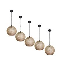KIT COM 5 Luminária Rústica de Teto Artesanal Fibra Natural 18 cm