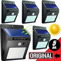 Kit com 5 Luminária Solar Externa Iluminação Luz Muro Parede Arandela Sensor de Presença Automático Refletor Residencial