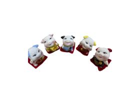Kit Com 5 Maneki Neko Da Sorte Oriental Porcelana Gato ou Porco