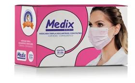 Kit com 5 mascara rosa tripla descartável cirurgica MEDIX rosa
