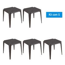 Kit com 5 Mesas de Plástico Monobloco Preta