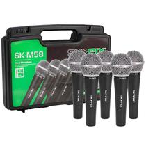 Kit Com 5 Microfones Profissionais SK-M58 Skypix Com Maleta + Nota Fiscal