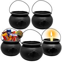 Kit com 5 Mini Caldeirão Preto para Dia das Bruxas Festa de Halloween Decoração