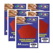 Kit Com 5 Pacote Papel Lamicote Vermelho A4 250g 10fls 10523