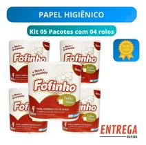 Kit com 5 pacotes de papel higiênico Fofinho folha dupla neutro