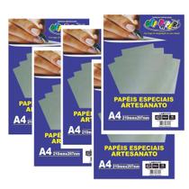 Kit Com 5 Pacotes Papel Lamicote Prata A4 250g 10 Fls 10519