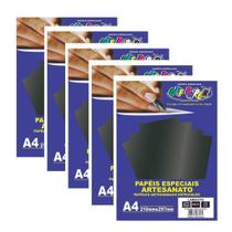 Kit Com 5 Pacotes Papel Lamicote Preto A4 250g 10 Fls 10536 Kit Com 5 Pacotes Papel Lamicote Preto A4 250g 10 Fls 10536