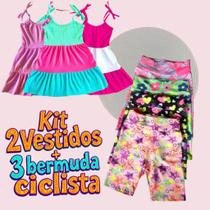 KIT com 5 peças 2 vestido infantil menina + 3 bermuda ciclista infantil menina ENVIO CORES SORTIDAS KIT com 5 peças 2 vestido infantil menina + 3 bermuda ciclista infantil menina ENVIO CORES SORTIDAS