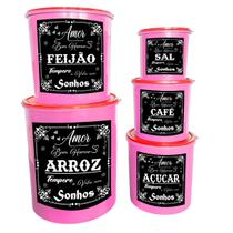 Kit Com 5 Peças Potes Mantimentos Decorados Redondos Para Alimentos