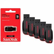 Kit com 5 Pendrives SanDisk Cruzer Blade 16GB 2.0 Preto Original