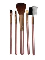 Kit Com 5 Pincéis De Maquiagem Facial Blush Sombra Sobrancelha Lábios Make