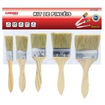 Kit Com 5 Pincéis Trincha com Cabo de Madeira Para Pintura Kit Com 5 Pincéis Trincha com Cabo de Madeira Para Pintura