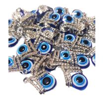 Kit com 5 Pingentes Olho Grego Azul com Strass 23mm