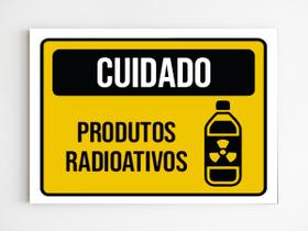 kit com 5 Placas de aviso cuidado produtos radioativos mdf