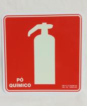 Kit com 5 placas de sinalização Fotoluminescente Extintor de Pqs Pó Químico 15x15 cm