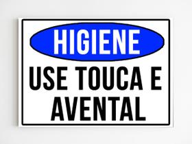 kit com 5 placas de sinalização higiene use touca e avental