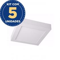 Kit Com 5 Plafon Led Sobrepor Quadrado 18w 6500K Leitoso Blumenau