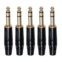 Kit com 5 Plug Conector P10 Cirilo Cabos Estéreo 6mm Preto