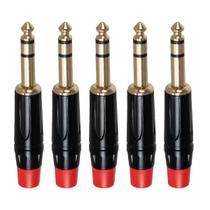 Kit com 5 Plug Conector P10 Cirilo Cabos Estéreo 6mm Vermelho