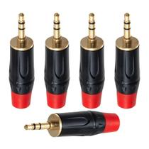 Kit com 5 Plug Conector P2 Macho Estéreo Cirilo Cabos 6mm Vermelho